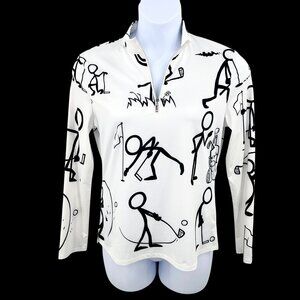 CEGOLFS B&W STICK FIGURE GOLF PRINT LONG SLEEVE 1/4 ZIP LONG SLEEVE TOP - L